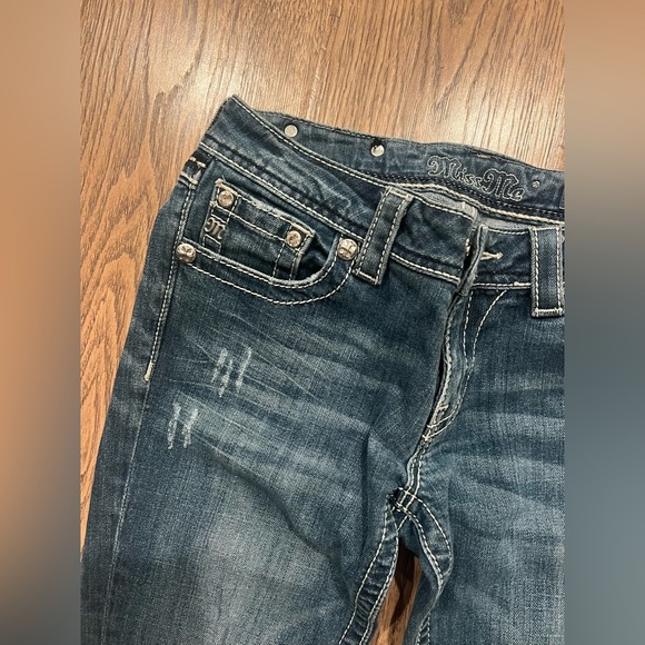 Y2K Miss Me blue mid-rise bootcut jeans with rhinestone and embroidery Sz 28 - Picture 3 of 4